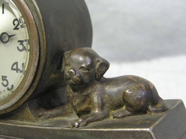 置き時計 2インチ文字盤 精工舎製 双犬 古時計 完動品 頭丸金柱