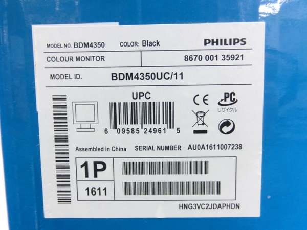 新品 PHILIPS BDM4350UC/11 43型 4K モニター 保証付き N1989198