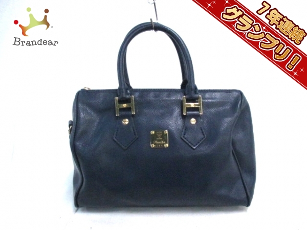 エムシーエム ハンドバッグ ネイビー ネーム刻印 レザー MCM