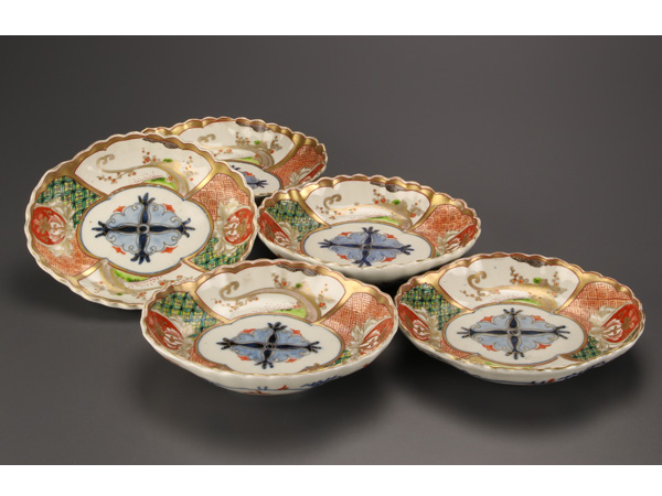 【流】古伊万里 錦手菱皿五客 IJ708