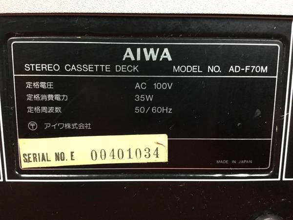 AIWA AD-F70 カセットデッキ 音響 オーディオ ジャンク K10021319 AIWA