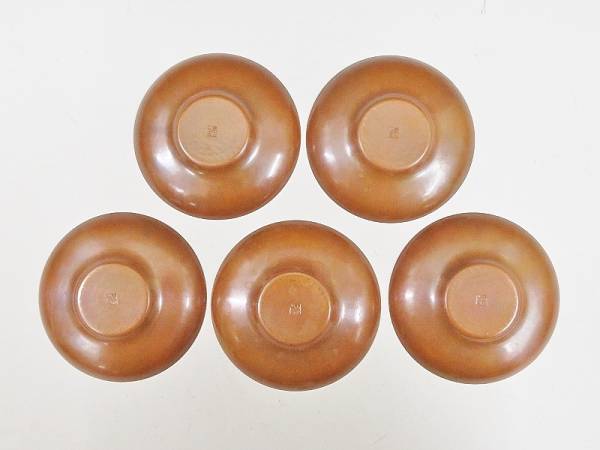骨董　玉川堂　茶托　5セット　 葉文 銅製茶器揃　希少 安価 玉川堂 鎚起銅器 葉文 銅製茶托 五客揃 共箱(823煎茶道具 【公式