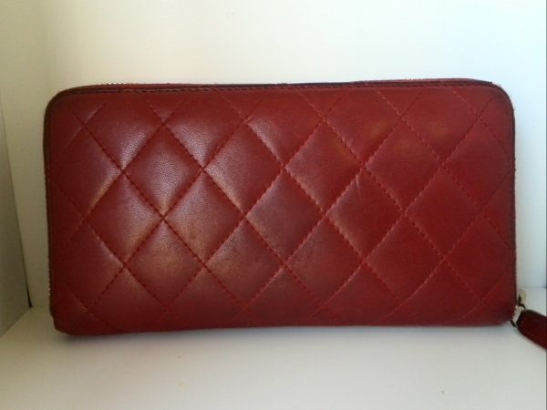 シャネル 長財布 マトラッセ レッド ラムスキン CHANEL