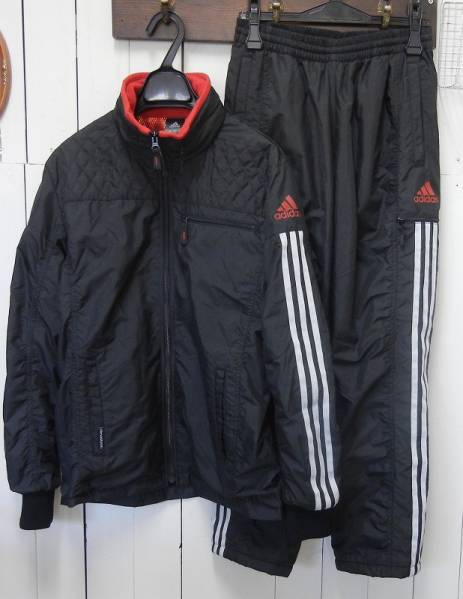 adidas アディダス ジャージ 黒 赤 上下セットアップ M 冬