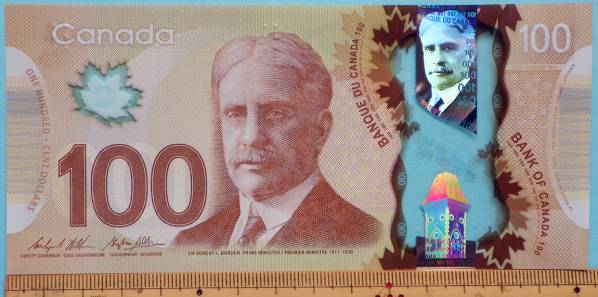 世界の紙幣【カナダ】現行高額100ドル 2011年　未使用 一円～