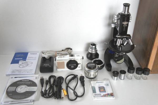 顕微鏡 ＋ アダプター ＋ デジタルカメラ 「 OLYMPUS E-P1 」