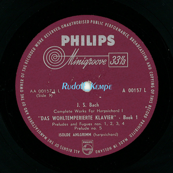 蘭Philips　バッハ 平均律クラヴィーア第1巻　アールグリム