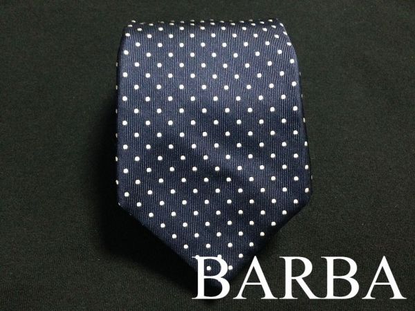 美品 BARBA バルバ ドット柄 セッテピエゲ ネイビー ネクタイ