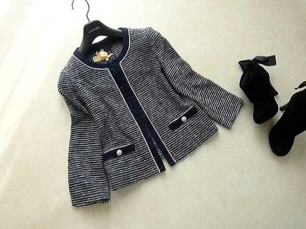 ANAYIアナイ◆上質♪ノーカラージャケット　36　ネイビー