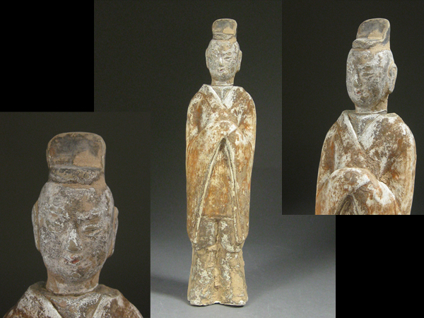 古玄社】古代美術 出土品加彩人物俑／置物 TN9390 唐三彩 ―古代中国の