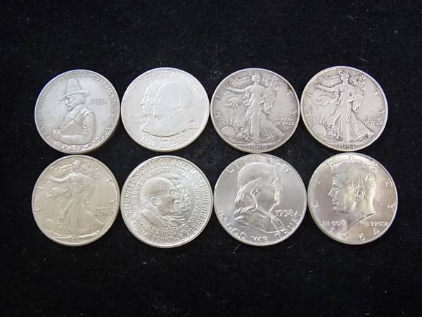 □アメリカ□1920～1964年 ハーフダラー銀貨 8枚 ケネディ等 ※9 xvpbvx