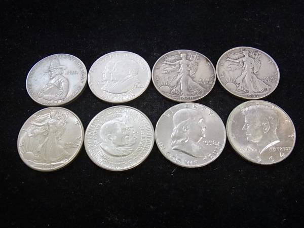 □アメリカ□1920～1964年 ハーフダラー銀貨 8枚 ケネディ等 ※9 xvpbvx