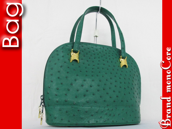 3667□美品 オーストリッチ ハンドバッグ JRA 緑□ □外観極美品□JRA 