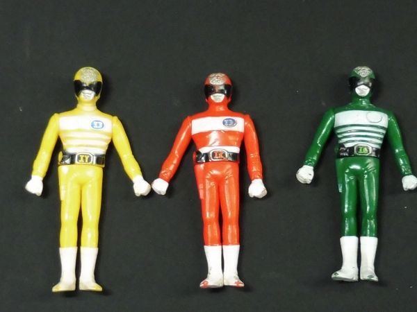 C287 当時物 ソフビ デンジマン レッド イエロー グリーン □