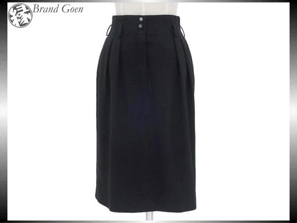 美品[シャネル]CHANEL ココマーク釦 ウール スカート 黒 38