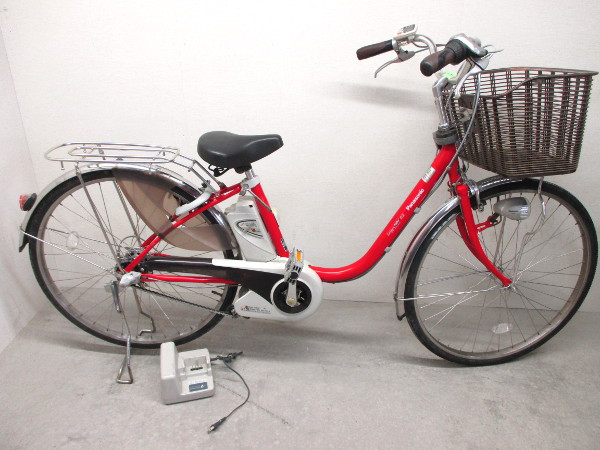 中古新基準 パナソニック ビビDX 5Ah 電動自転車 赤[10-186]
