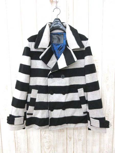 ダブル DOWBL ピーコート ジャケット ボーダー ウール混