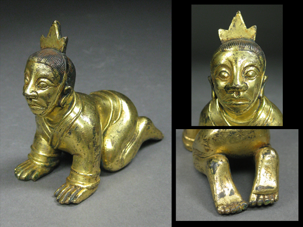 【古玄社】古代美術　中国古銅造鍍金人物／置物　TNO140