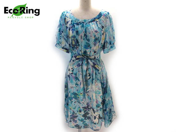 1円 グッチ フラワー柄 シルク ワンピース M水色×オフ白 BC390