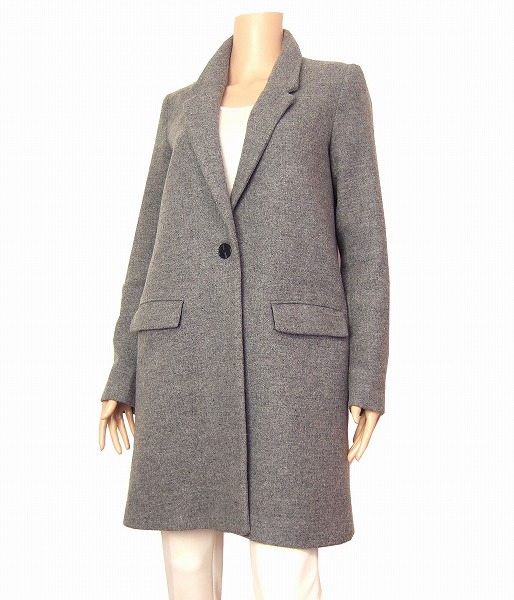 M美品*ザラ/ZARA*グレー♪美形スタイル*1釦♪暖ロングコート*M/9