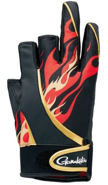 がまかつ GM-7237 フィッシング グローブ(3本切) 黒金 LL