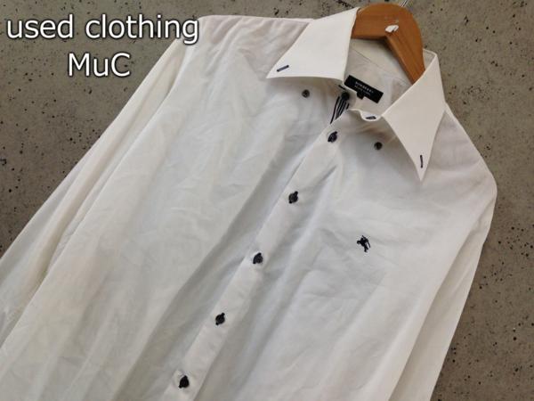 7679☆バーバリー☆胸ロゴボタンダウン長袖シャツ☆白☆3