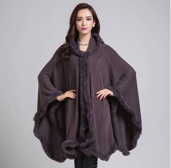 レディースコート☆秋冬ニットポンチョドルマン防寒　グレー