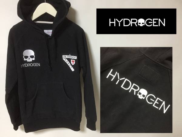 良品★HYDROGENハイドロゲン パーカー 胸ロゴ 黒 L