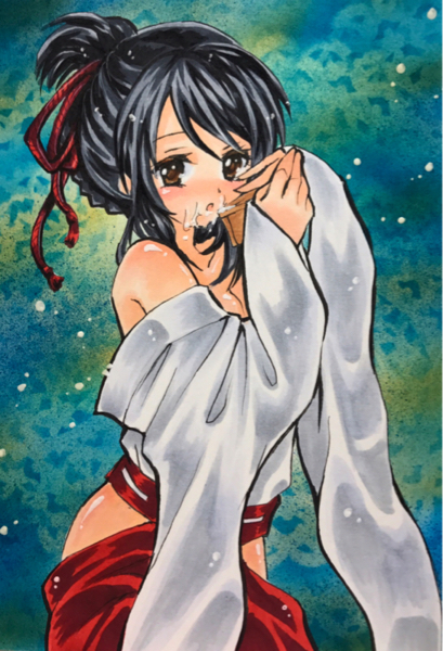 君の名は 手描きイラスト 宮永三葉 巫女 口噛み酒 手描きイラスト 売買されたオークション情報 Yahooの商品情報をアーカイブ公開 オークファン Aucfan Com