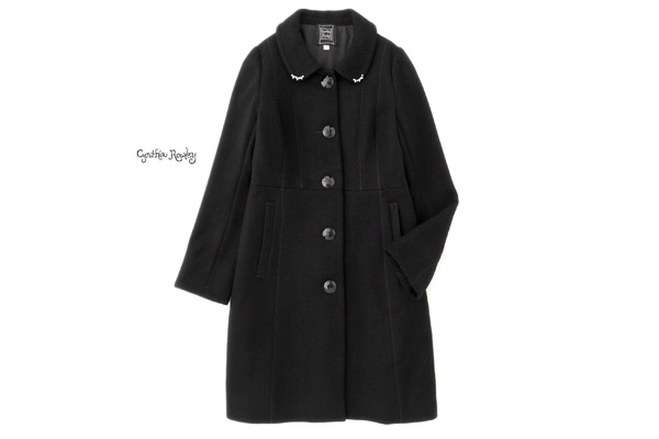 美品☆シンシアローリー☆お洒落！カシミア混コート黒V220 Cynthia 