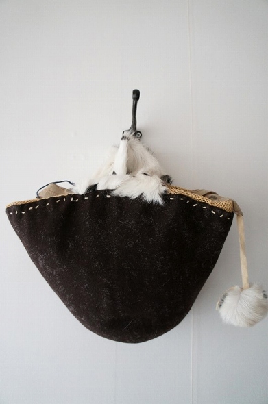 ebagos エバゴス フェルトウールハンドバッグ*ファーハンドル