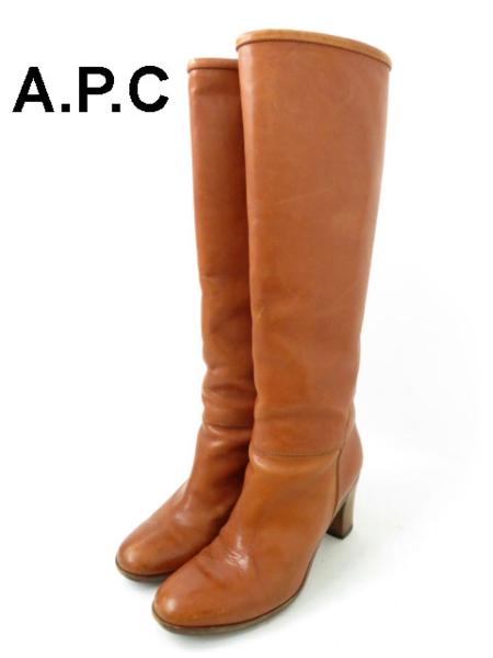 伊製△本革 A.P.C(アーペーセー) レザーロングブーツ 茶 39