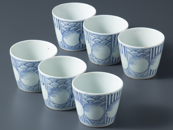 五】古伊万里染付蕎麦猪口 六客 江戸後期