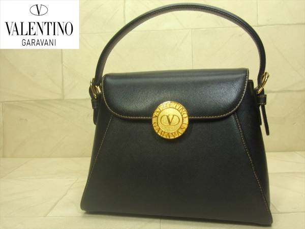 人気★VALENTINO GARAVANI ビッグロゴ ハンド バッグ 黒金
