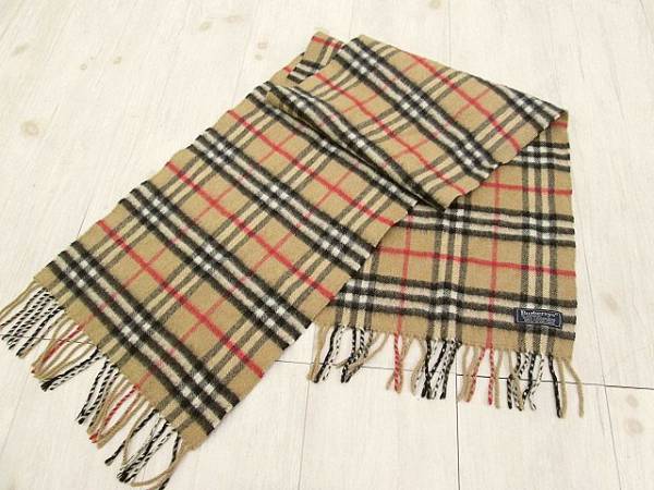 ♪バーバリー*定番チェックカシミヤ１００％柔かマフラー英製