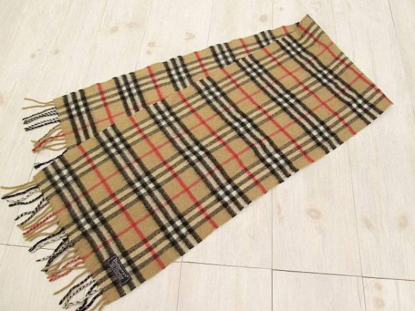 ♪バーバリー*定番チェックカシミヤ１００％柔かマフラー英製