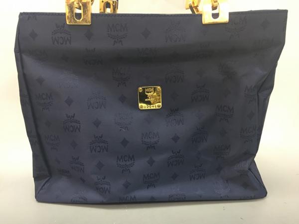 ♪綺麗【MCM ナイロン トート ブルー ゴールド金具】OK 1円 MCM 