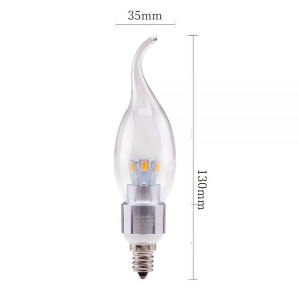 4個入りLEDシャンデリア球5W 口金E12 40W相当 電球色 調光対応