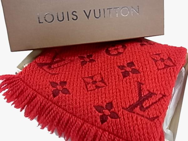 美品 伊製 LV◇ルイヴィトン モノグラムシルク混ウール マフラー