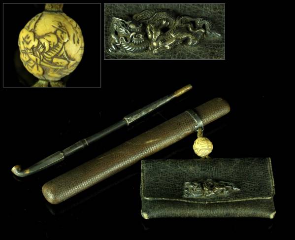 江戸時代の煙草入れ、銀の煙管、象牙根付 江戸提物コレクション 【公式