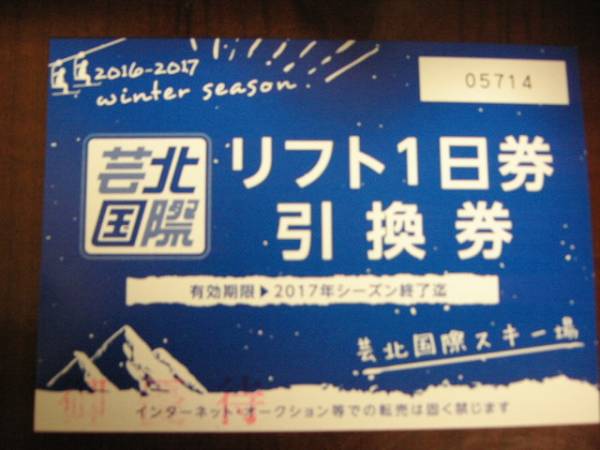 芸北国際スキー場 リフト1日券 引換券　送料無料