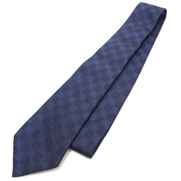 ルイヴィトン ネクタイ ダミエ クラヴァット ネイビー シルク100% 中古 メンズ 紺 青 ブルー メンズ 男性 紳士 ビジネス LOUIS VUITTON