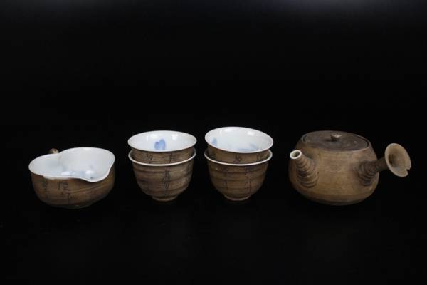 急須 煎茶道具 九谷焼 宝瓶 煎茶器 蔵六軒 京全 共 漢詩山水舟