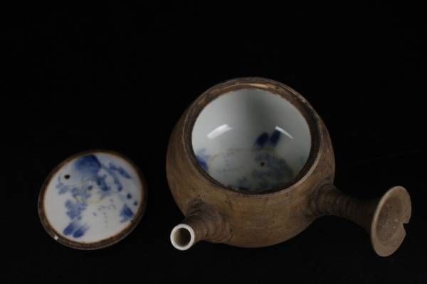 急須 煎茶道具 九谷焼 宝瓶 煎茶器 蔵六軒 京全 共 漢詩山水舟