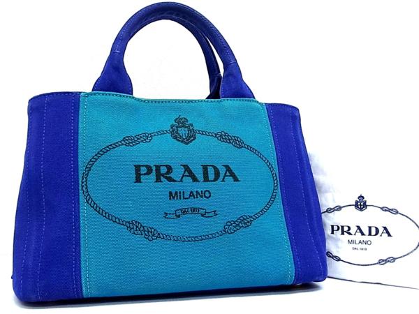 希少カラープラダ【PRADA】Mカナパ ターコイズ トートバッグハンド