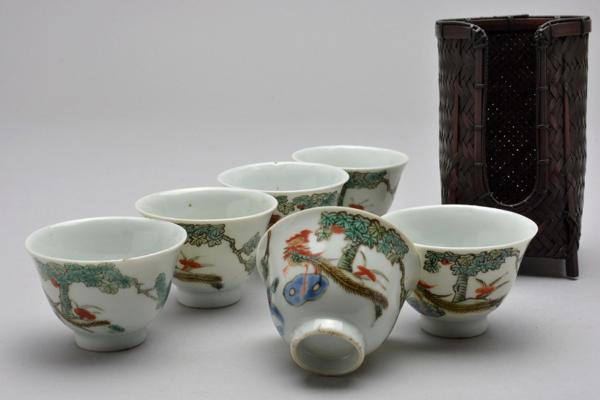 寂煎茶道具園生作欅製碗筒竹製網代細工竹製碗