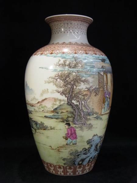 □延慶樓製 粉彩人物風景画壺□曹コン/景徳鎮/