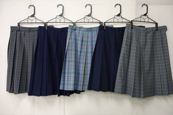 716◆ウエスト72（ALL）紺・チェックプリーツスカート5枚SET 夏冬MIX◆