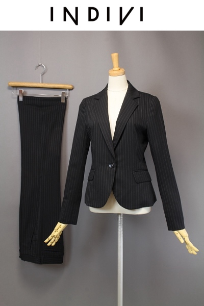 ☆INDIVI/インディヴィ ストライプ柄 パンツ スーツ オフィス 面接 リクルート フレッシャーズ