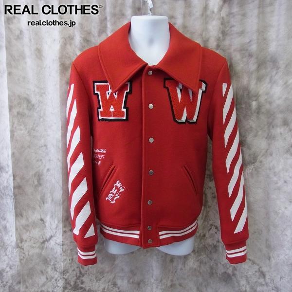 OFF WHITE/オフホワイト 16AW-17AW スタジアムジャンパー/スタジャン レッド×ホワイト XS